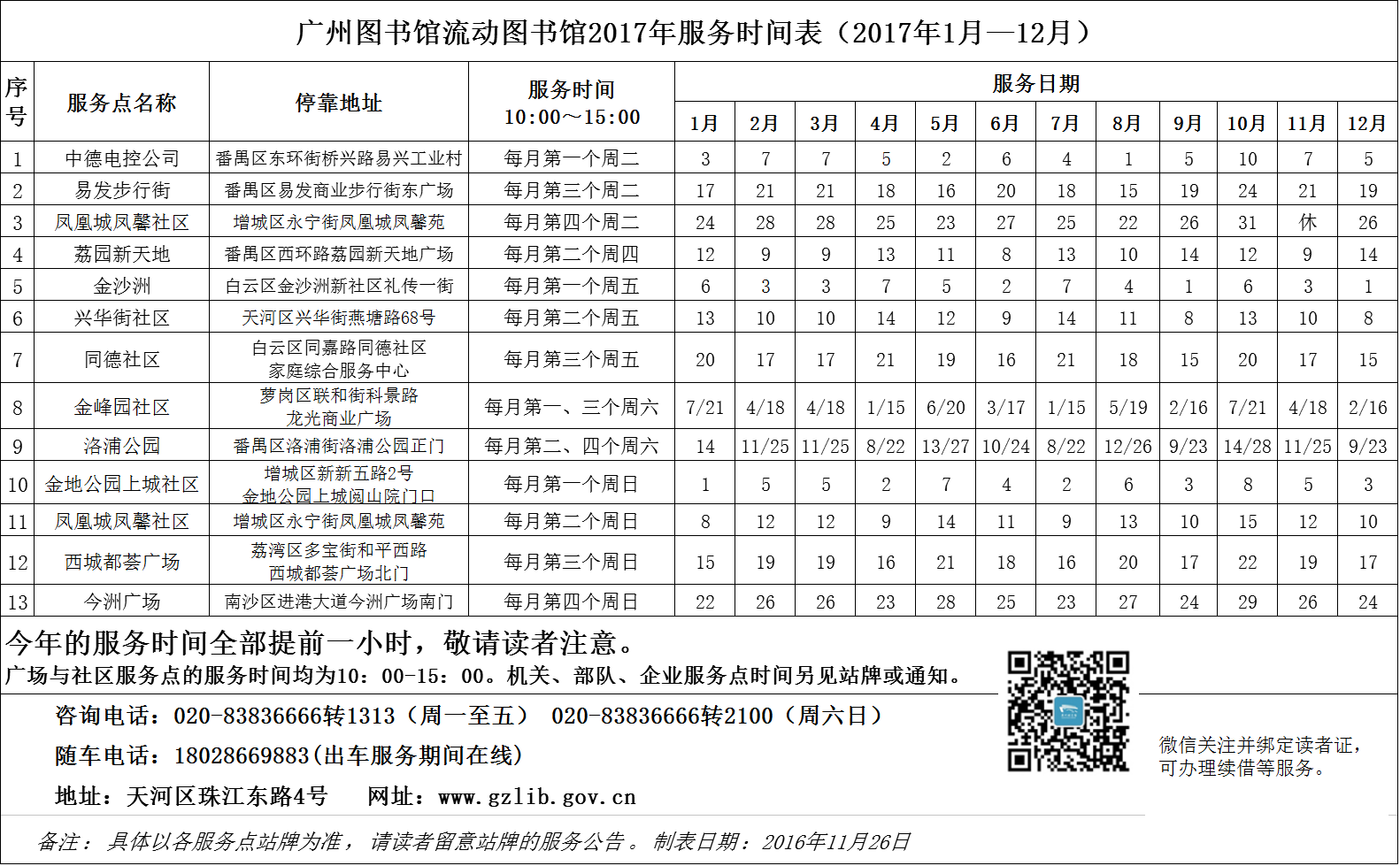 广州图书馆·广图公告·广州图书馆2017年流动图书馆服务安排