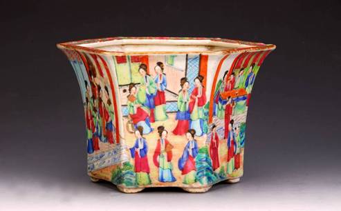 说明: 清道光至咸丰绘人物六角花盆