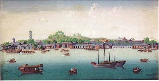 19世纪初广州城  水粉绢本