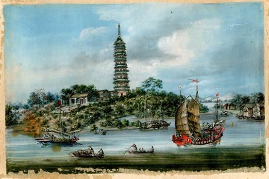 19世纪广州琶洲塔水粉画