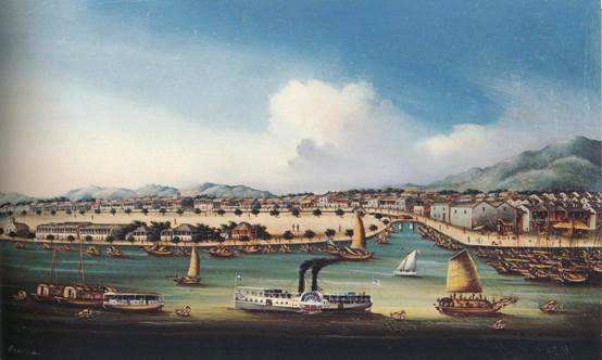 广州沙面 约1865年 油彩