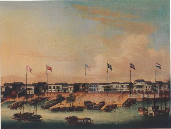 广州商馆 约1810年 油彩布本